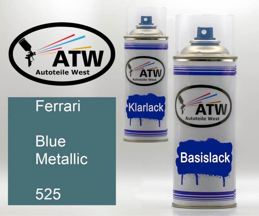 Ferrari, Blue Metallic, 525: 400ml Sprühdose + 400ml Klarlack - Set, von ATW Autoteile West.